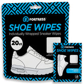 Fortress Shoe Wipes 20-count package with individually wrapped wipe