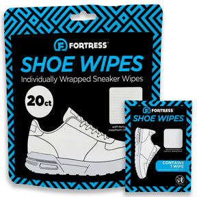 Fortress Shoe Wipes 20-count package with individually wrapped wipe